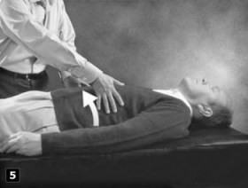 5. Personen ligger på ryggen og nervebanerne følges rundt til forsiden af kroppen, og derefter i modsat retning igen.